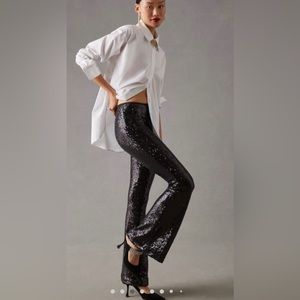 NWT By Anthropologie Joni Sequin Flare Pants size 24 W black